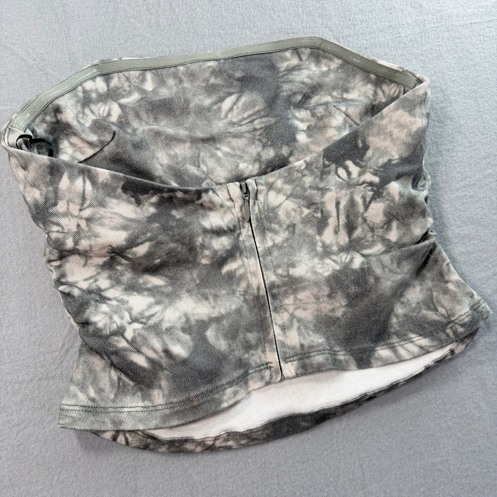 Grey Tie Dye Y2K Tube Top Womens Small Ribbed Cropped Strapless Grunge Festival - Picture 4 of 6